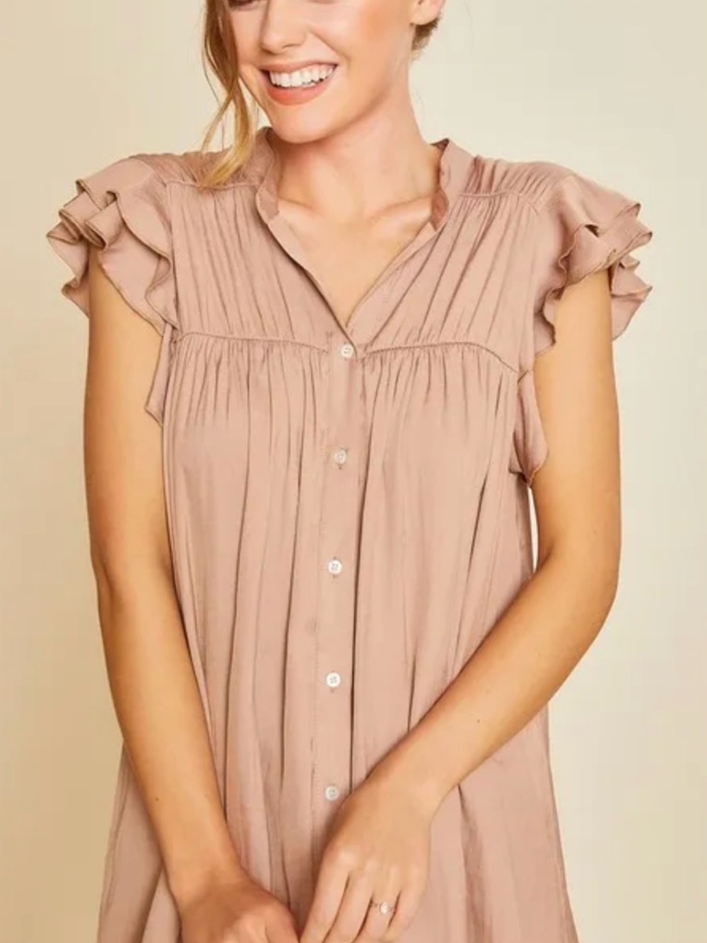 Women's Blush Ruffle Sleeve Button-Down Shirt